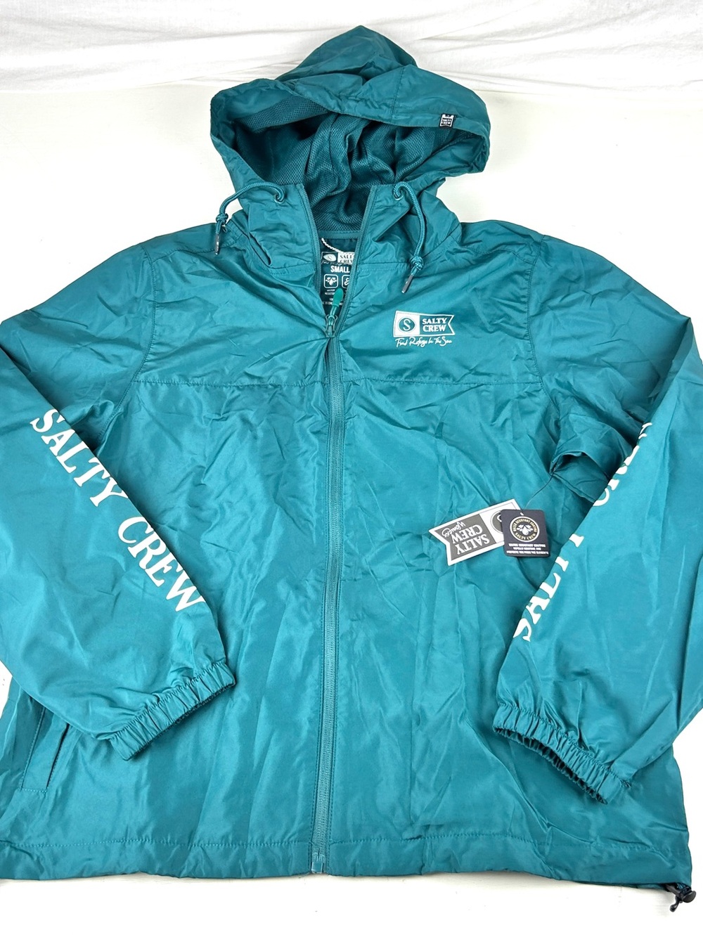 Salty Crew Zip Front Jacket Green Kelp Hooded Windbreaker Sz Small NWT